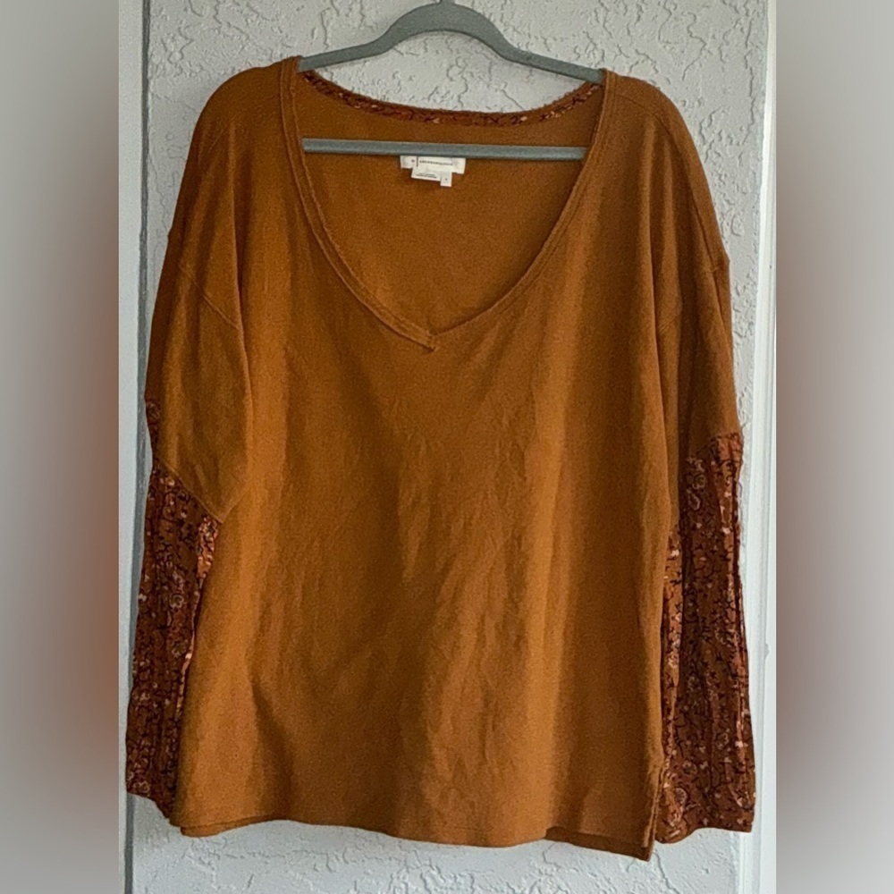 Anthropologie Annette Floral Waffle Knit V-Neck Top